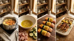 Gegrillte Puten-Gemüse-Spieße – mit Zitronen-Knoblauch-Marinade ganz saftig