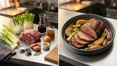 Geschmortes Rindfleisch aus dem Ofen – zart in Rotweinsoße mit Fenchel & Schalotten